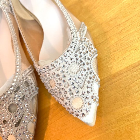 Badgley Mischka BHLDN Size 7.5 Gigi Pointed Toe Jeweled Ivory Ballet Flats Shoes - Picture 7 of 15